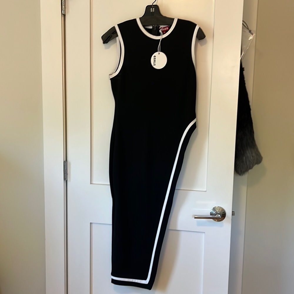 Staudt asymmetrical black and white top, size M